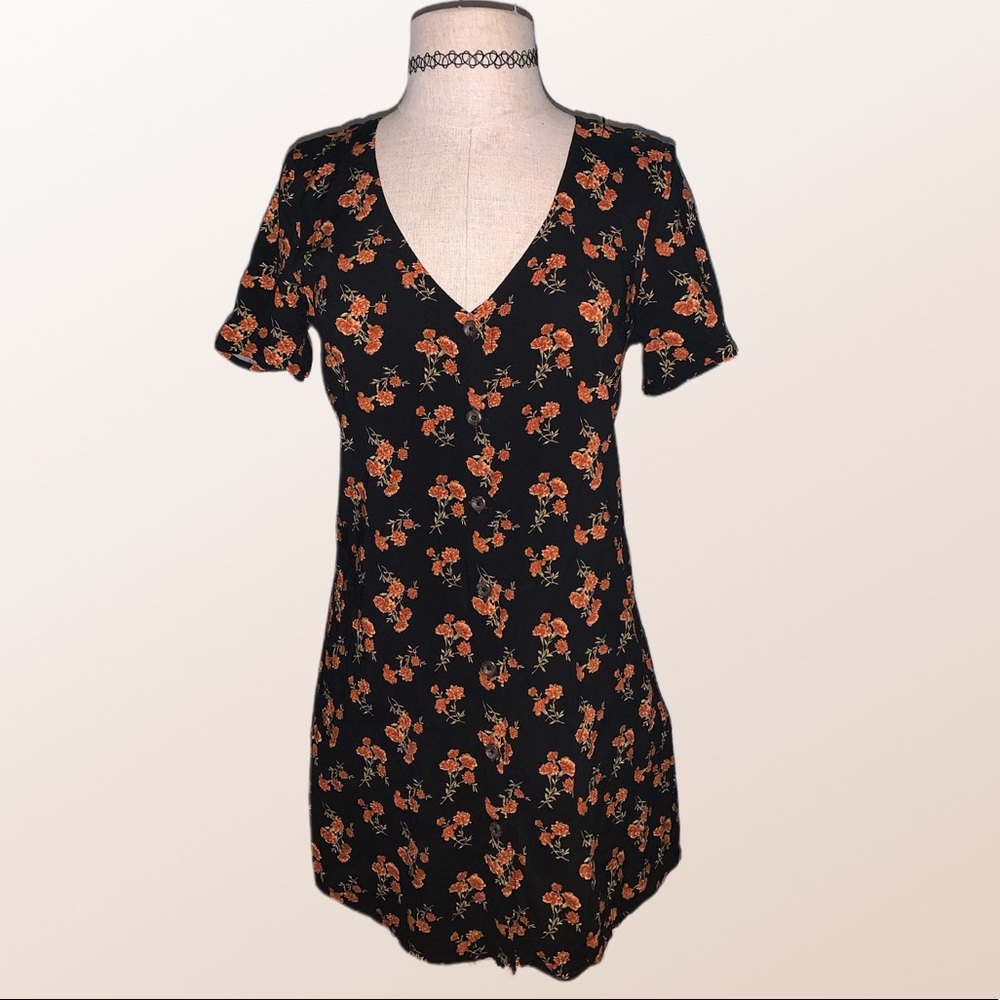 Orange floral button down dress